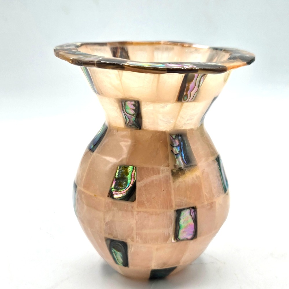 Mosaic Vase Geometric Tile Pattern Inlaid Abalone Shell Accents
